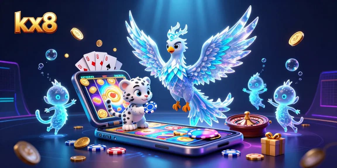 KX8 players enjoy an exciting gaming atmosphere with an ice phoenix and vibrant casino elements.