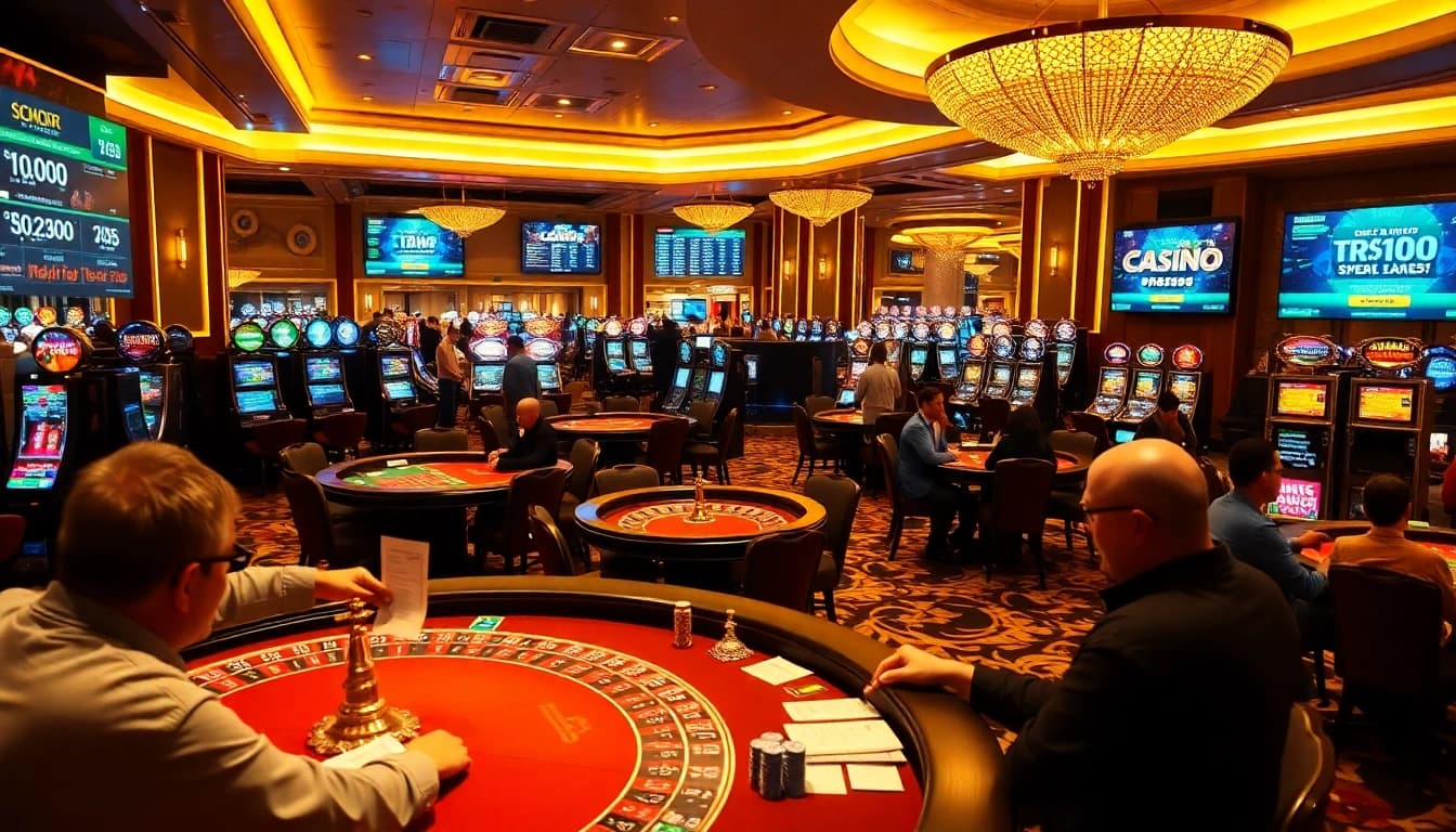 Engaged players at a luxurious casino atmosphere inspired by https://tr88.autos/, highlighting betting excitement and modern gaming.