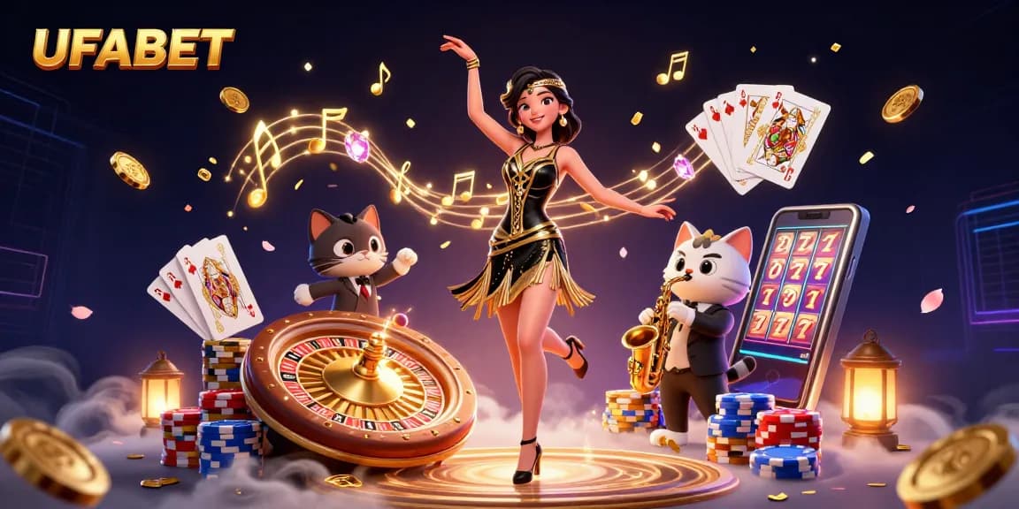 Engage with UFABET's thrilling gaming scene showcasing vibrant characters and dynamic casino elements.