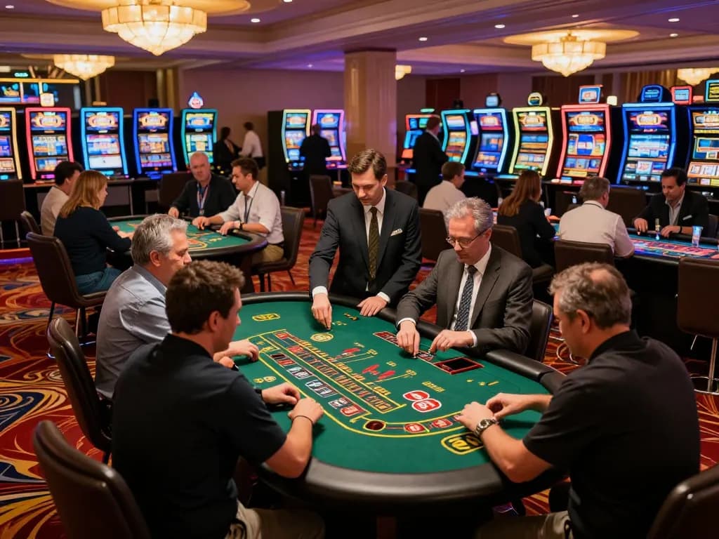 Exciting gaming atmosphere at nhà cái lv88 casino, where players engage intensely at various tables and slots.