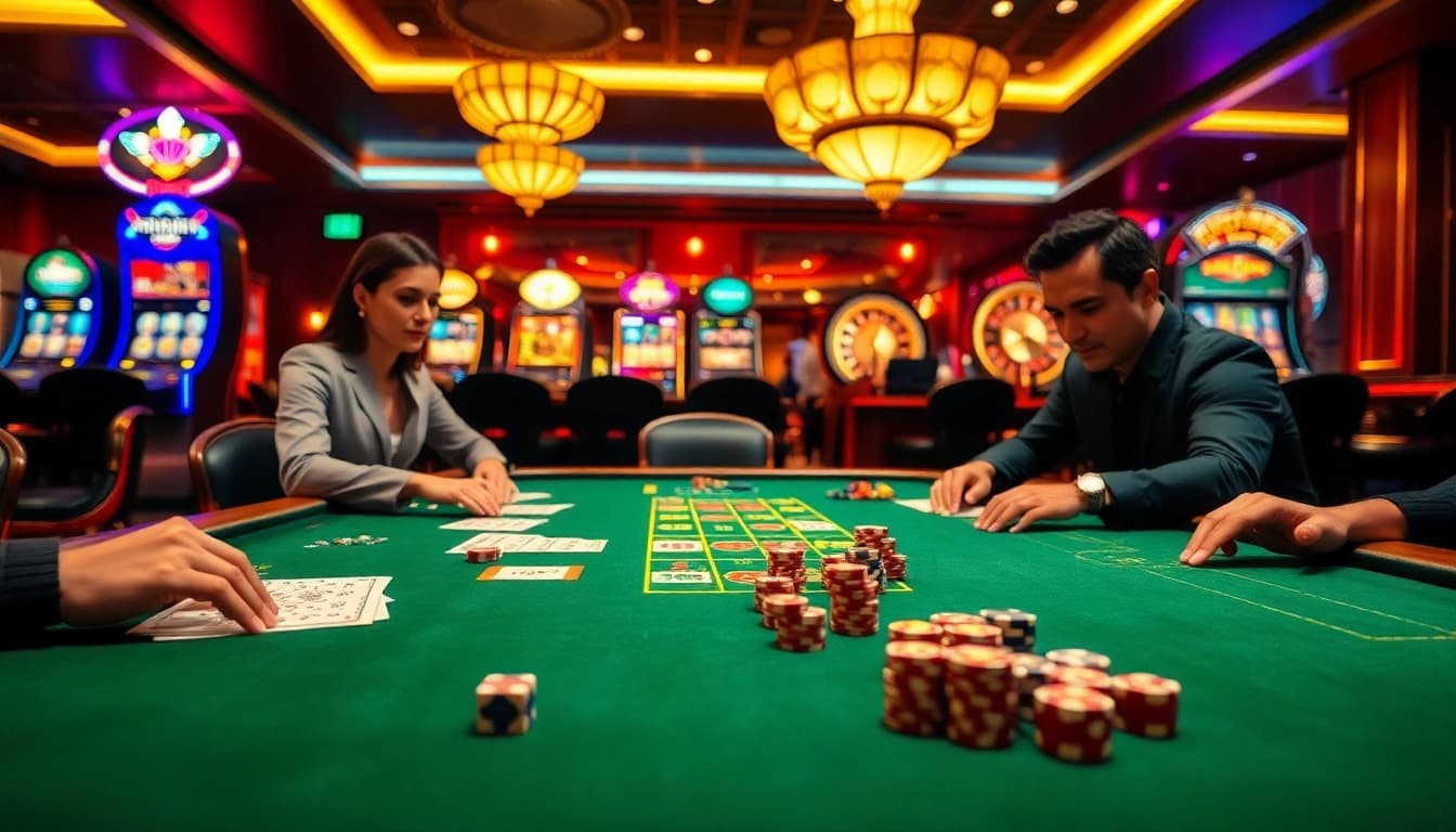 Players eagerly betting on Tài xỉu MD5 at an upscale casino table filled with excitement.