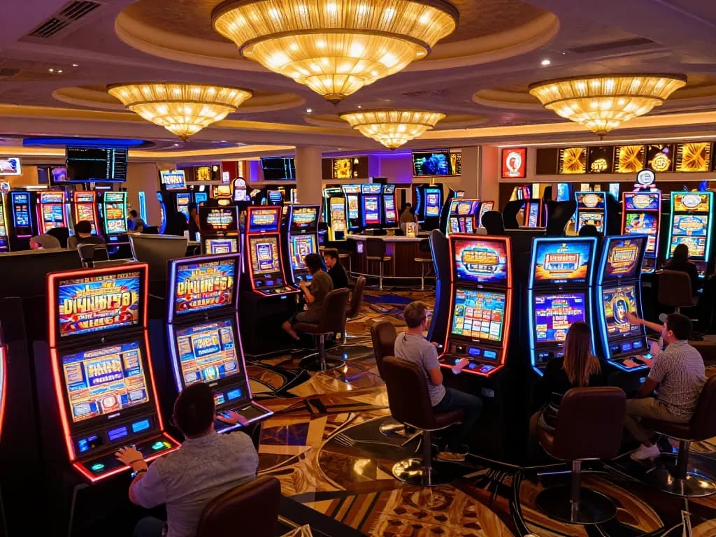 Players celebrating wins at vibrant slot machines in a RED88 casino environment