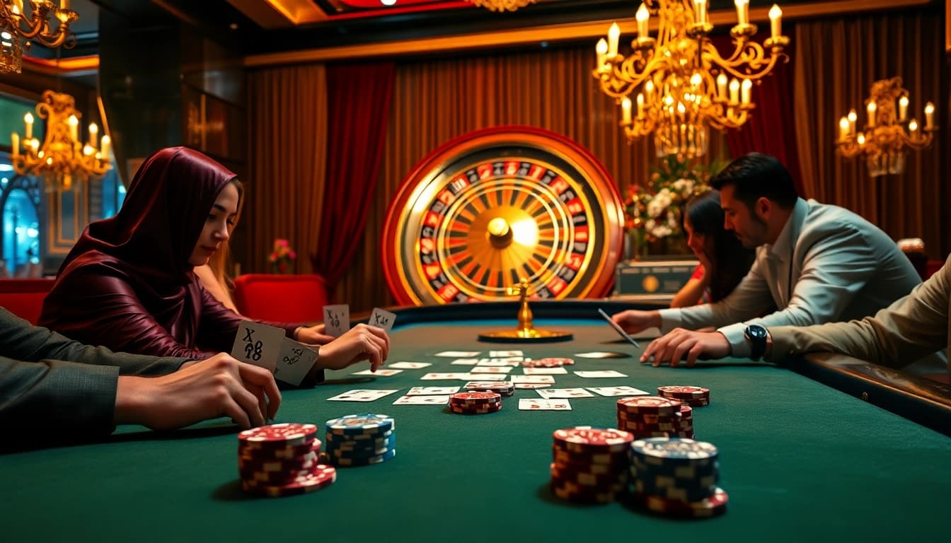 X 88 poker chips gleaming on a luxurious casino table during an intense poker game.