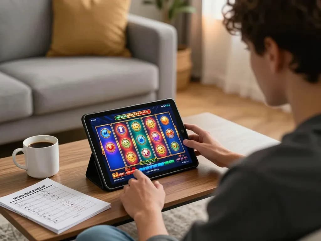 Player enjoying an engaging slot game experience with xo888 on tablet while relaxing at home