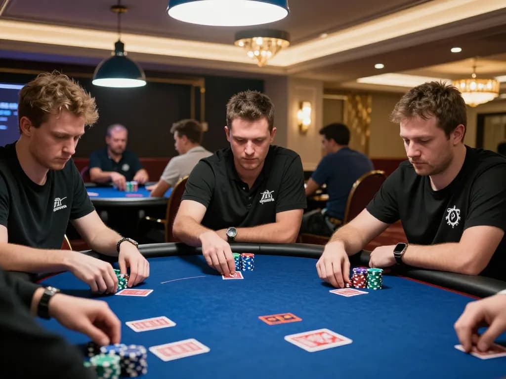 ve88 poker players strategizing during a high-stakes tournament in a luxurious casino setting