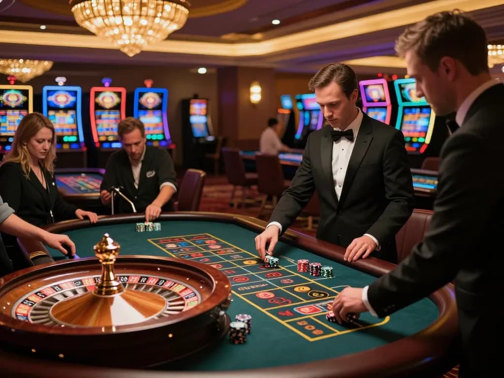 Players engaged at a roulette table at the casino, showcasing the excitement of 78wim online gaming