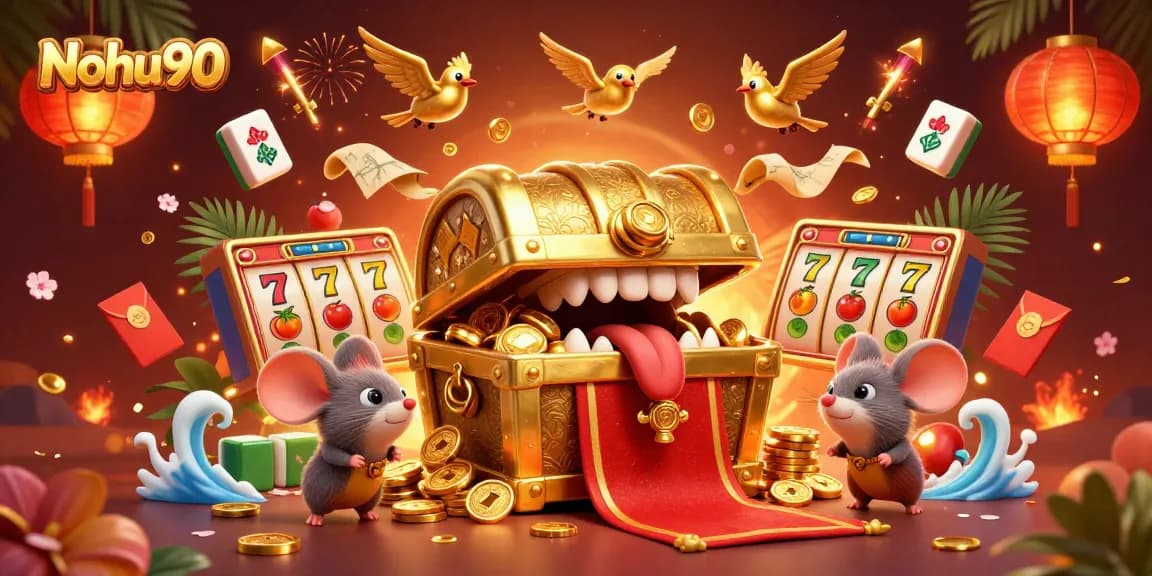 Nohu90 showcases a vibrant casino environment with themed slot elements inviting adventurous gamblers.