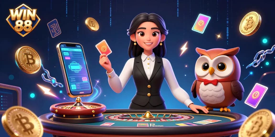 Engage with exciting games at WIN 88, featuring a captivating casino scene with dynamic 3D elements.