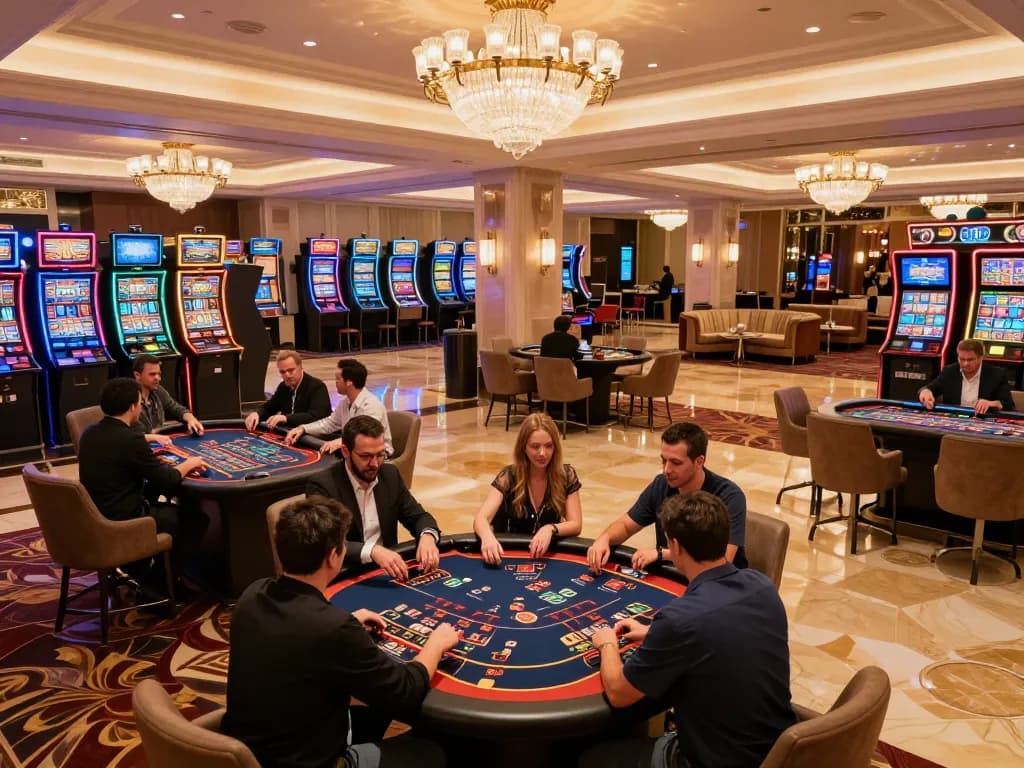 Players strategizing while enjoying their time downloading tải hitclub in a vibrant casino.