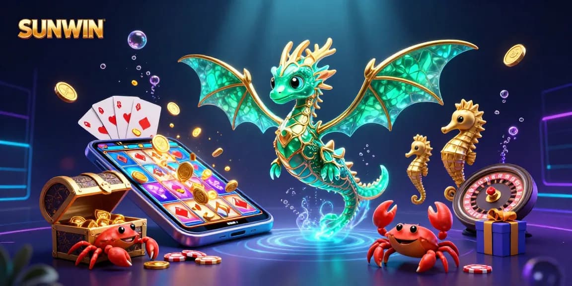 SUNWIN captures excitement with a lavish sea dragon and treasure amidst vibrant gambling games.