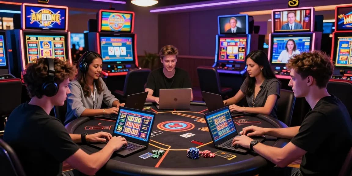 Engaged players in an online casino scene highlighting casinos that accept credit cards, showcasing interactive gaming and vibrant atmosphere.