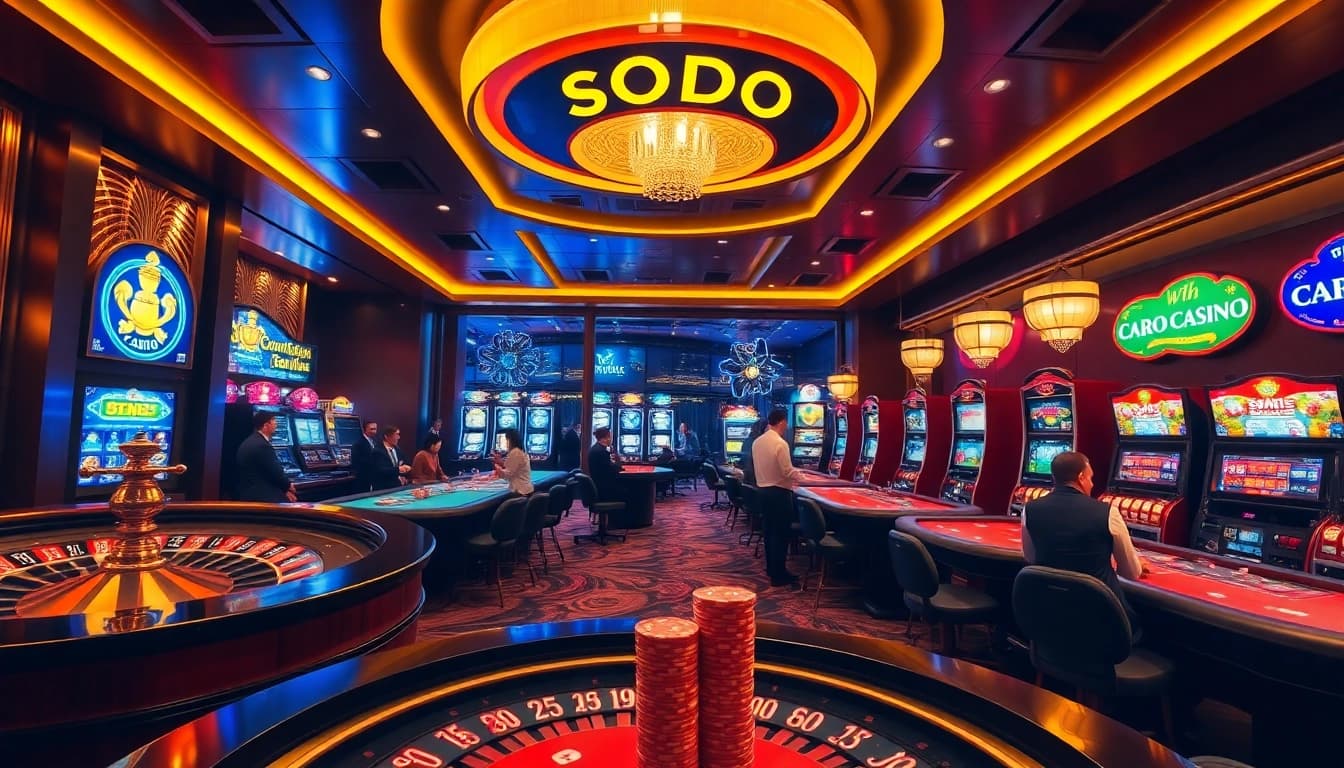 Experience the thrills of SODO CASINO with vibrant roulette and poker action in a luxurious setting.