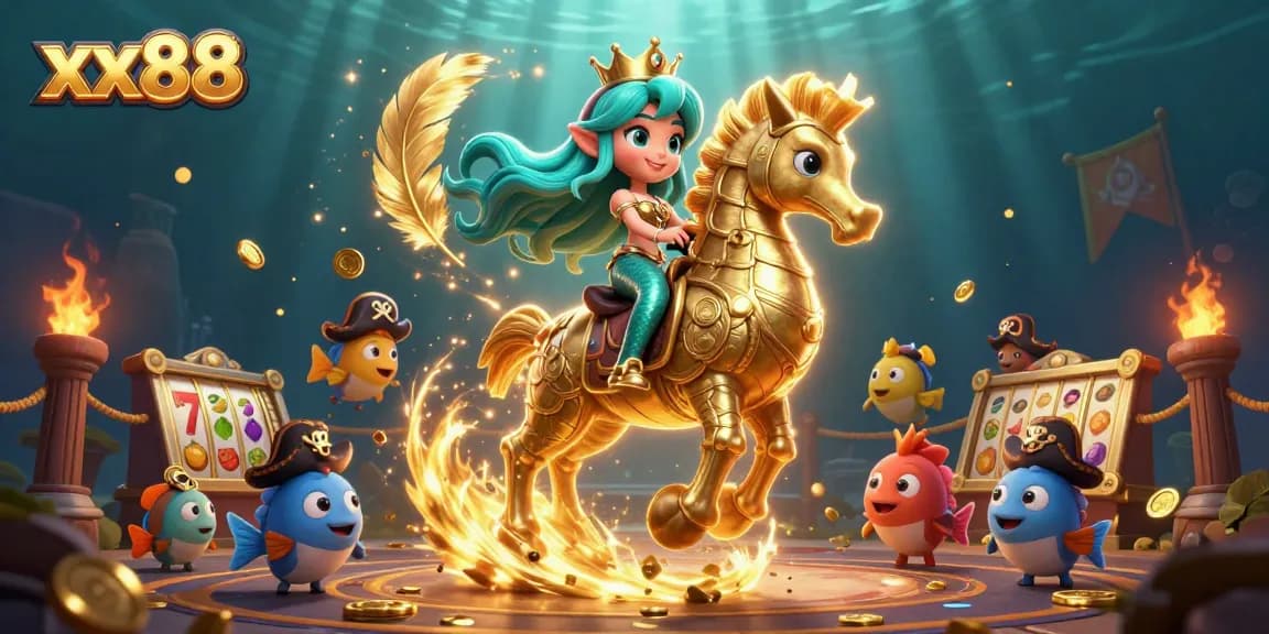 Experience the thrilling gaming action of xx88 with a captivating underwater casino adventure illustration.