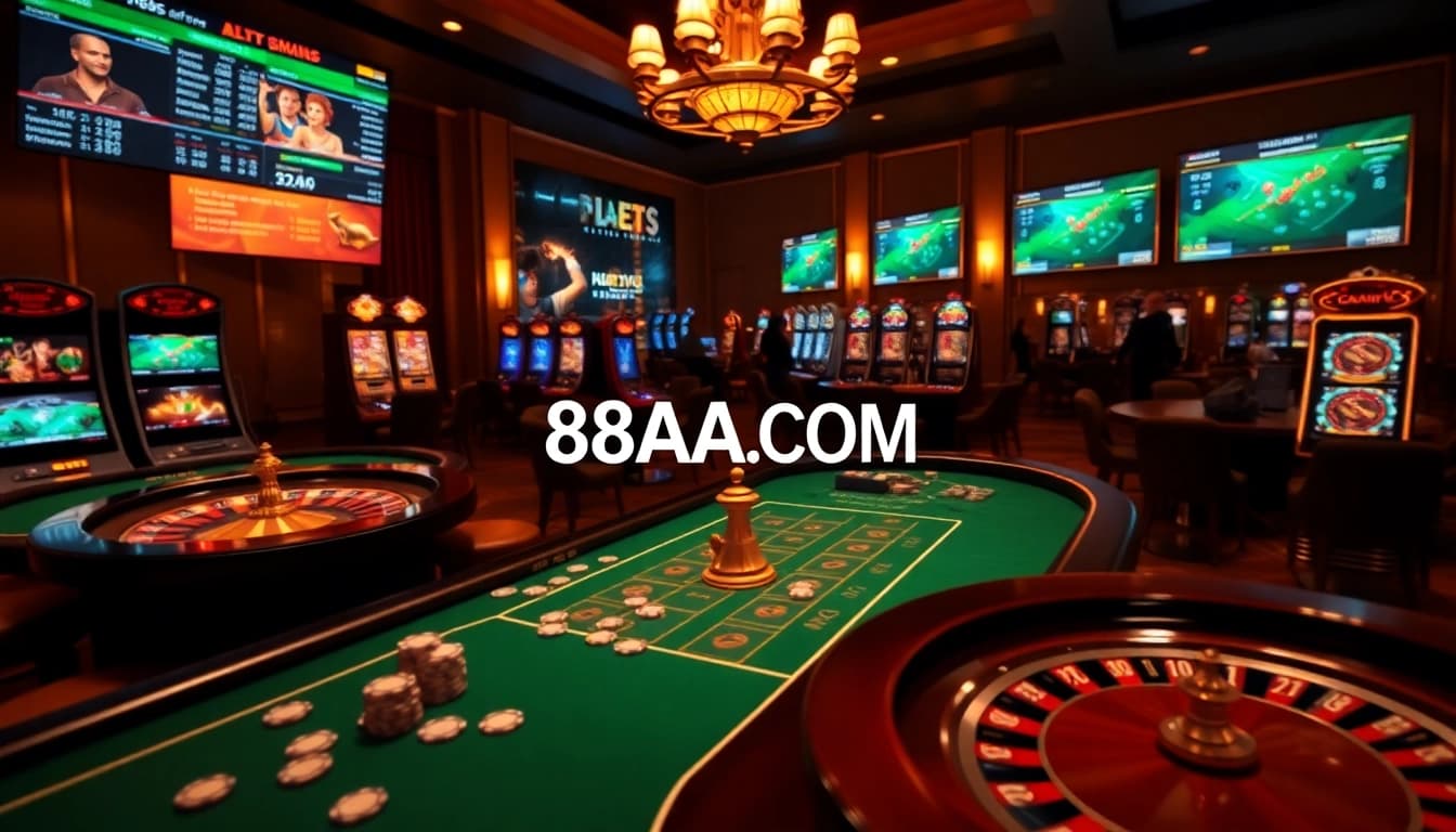 Engaging online gambling scene representing 88AA COM with casino elements and dynamic visuals.