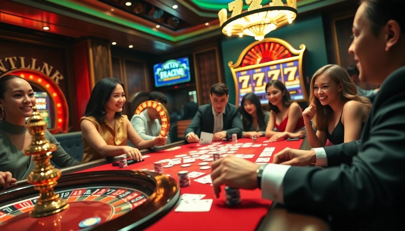 Experience the glamour of a 777X win at an elegant casino table filled with games and excitement.