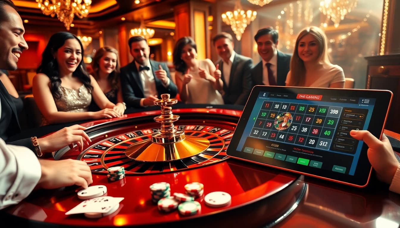 Players enjoying exciting gambling action at F168's luxury casino table.