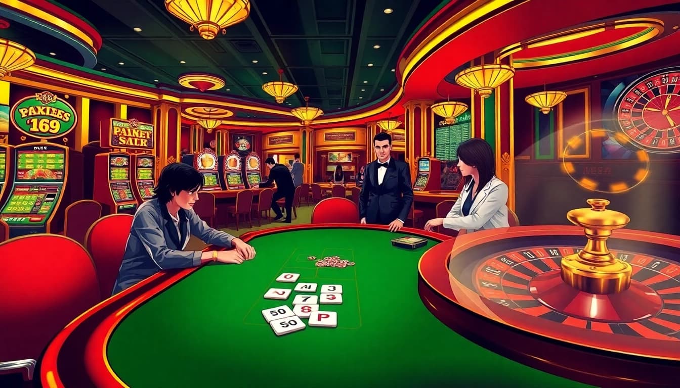 Experience the excitement of PS 99 at a luxurious casino with poker tables and slot machines.