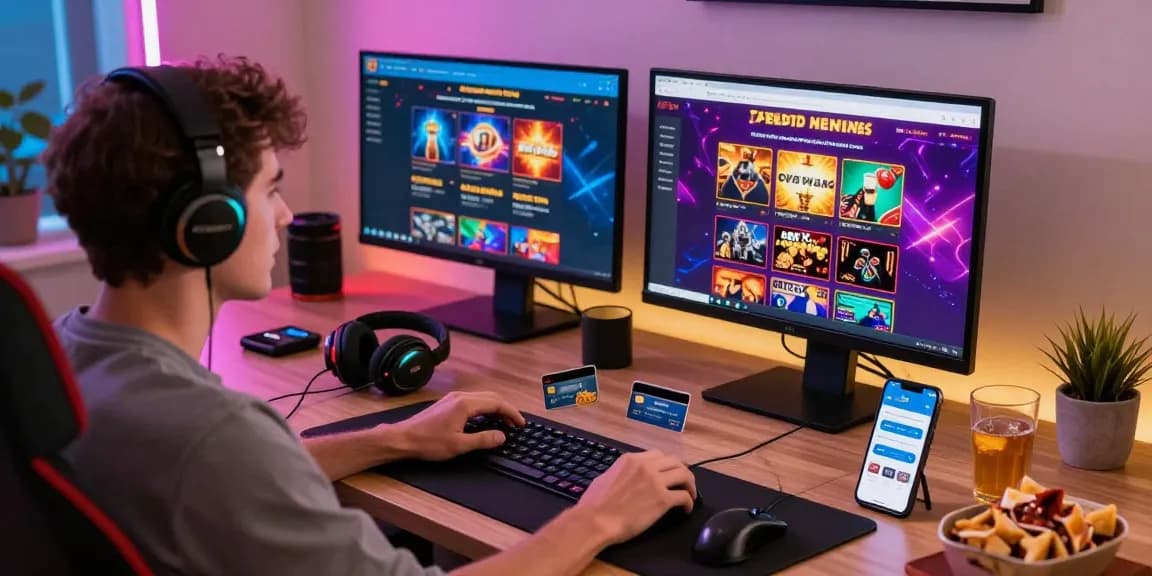 Credit card casinos UK gaming setup with player enjoying online slots and live dealer games.