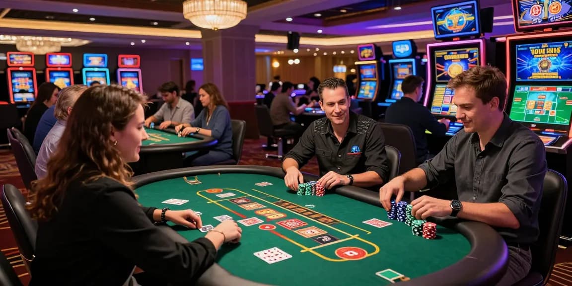 Exciting non UK casinos environment with players enjoying games and vibrant atmosphere.