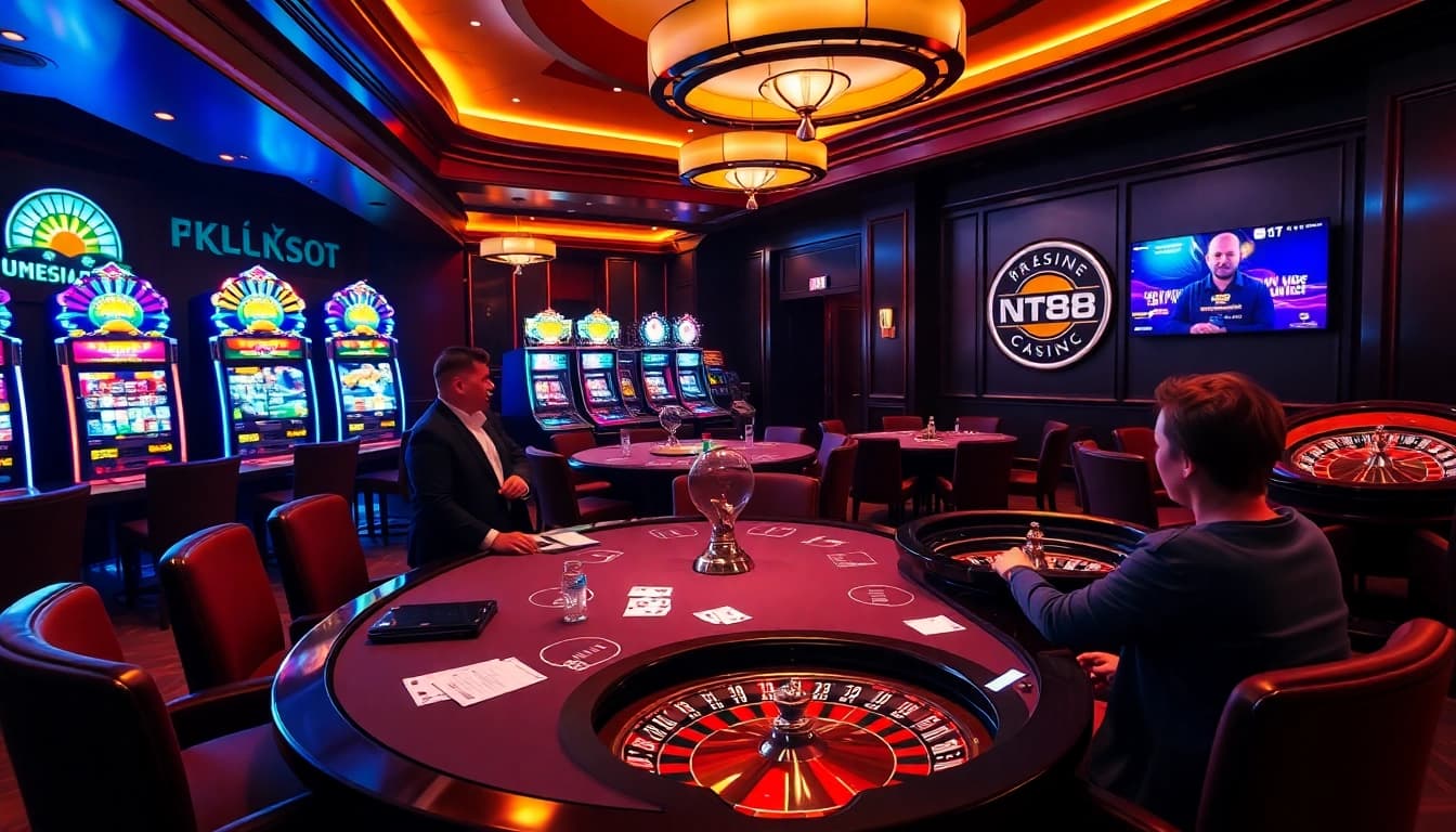 Engaged players at a poker table in a luxurious setting showcasing features of https://nk88net.com/.