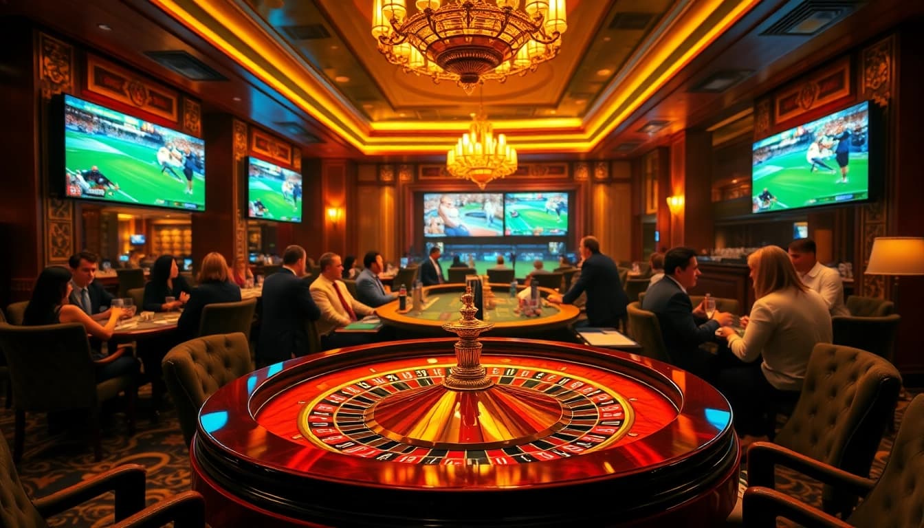 C54.gb.net offers an exciting casino experience with people joyfully placing bets at a roulette table.