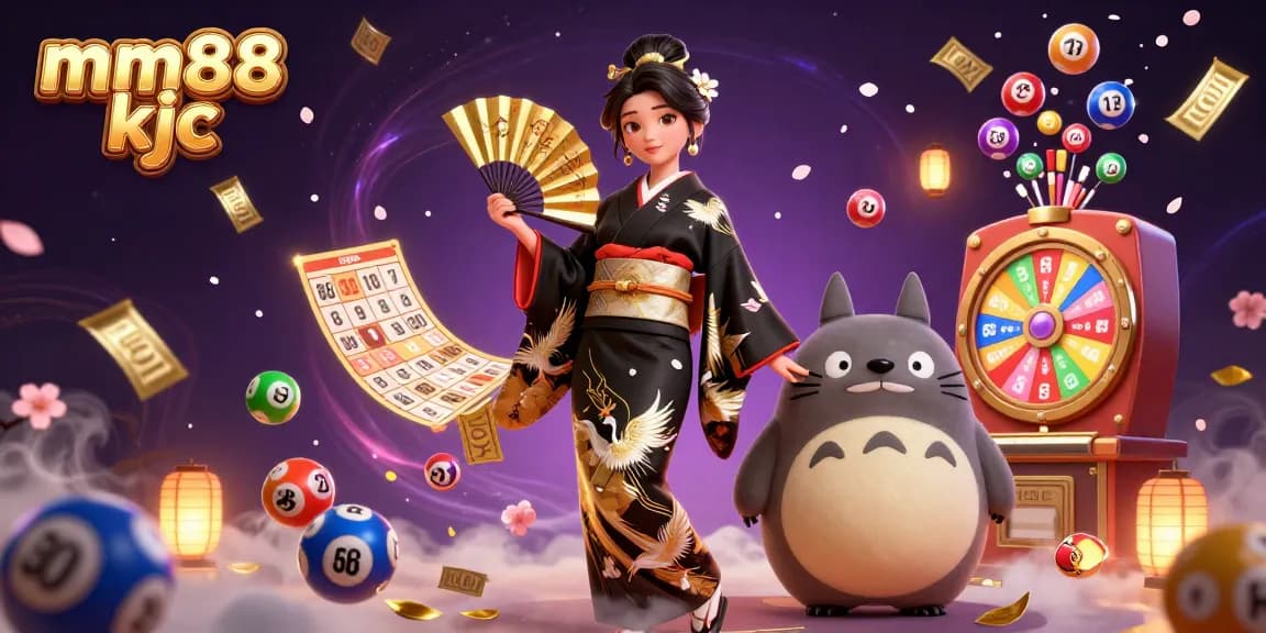 Experience the excitement of mm88 kjc through a lavish 3D illustration featuring Asian gaming culture, dynamic casino elements, and vibrant visuals.
