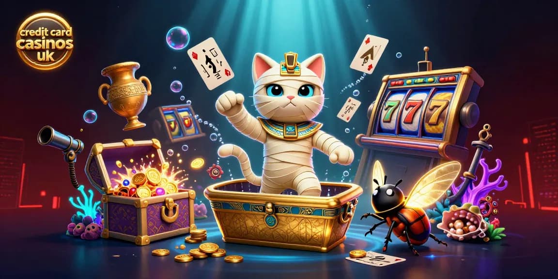 Play exciting casino games at credit card casinos uk with a vibrant 3D scene showcasing thrilling gaming elements.