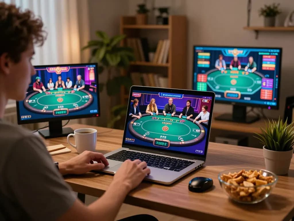 Engaging online poker gameplay on laptop screen featuring nohu90 live table game