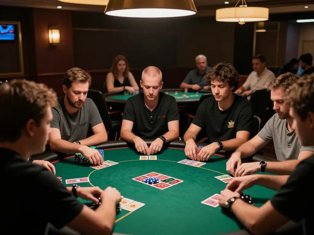 Fabet players strategizing at a professional poker table aiming for winning hands