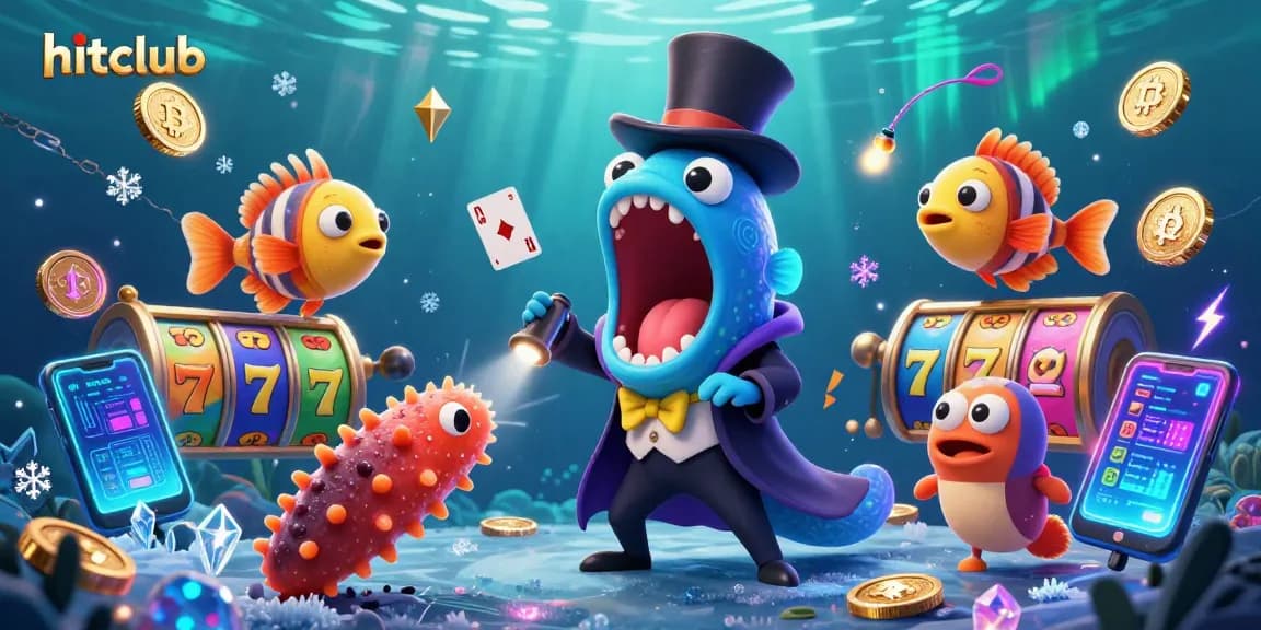 Engage with the hitclub casino excitement featuring animated sea creatures performing magic tricks in an underwater scene.