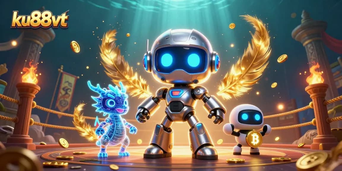 Engage in ku88vt's thrilling casino adventures with a vibrant 3D illustration showcasing vibrant characters and elements.