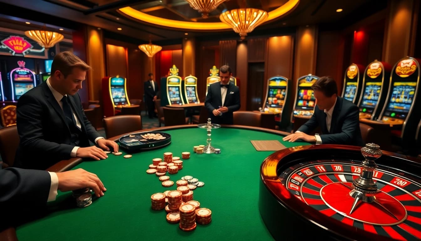 Experience the thrill of kbbet with a luxurious poker scene at a high-stakes casino table.
