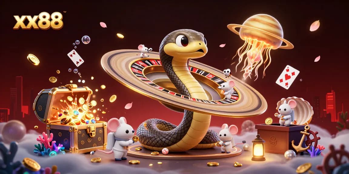 Experience the thrill of xx88 with tiny astronaut mice betting on Saturn's ring roulette.