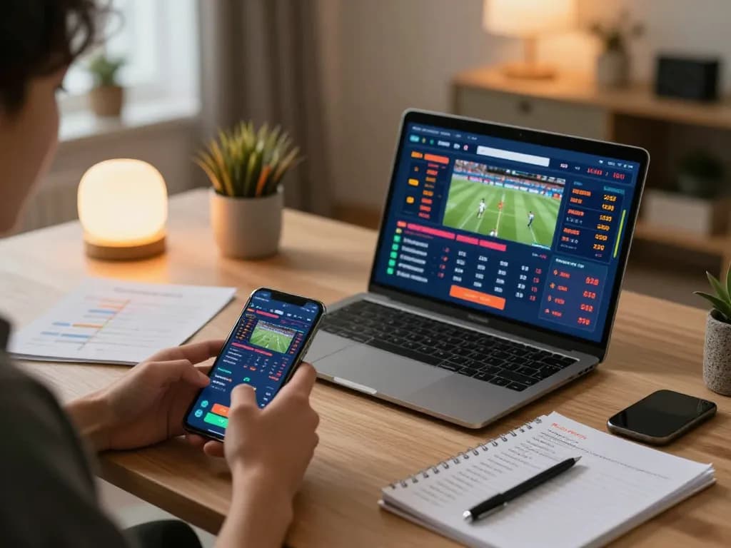 Navigating nk88 sports betting with a smartphone and laptop showcases strategic betting insights.