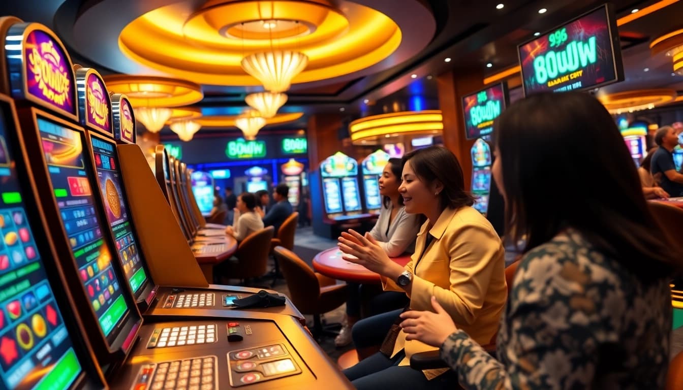 Engaging scene of players at 98WIN online casino, highlighting excitement and luxury.