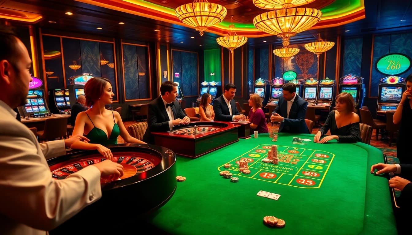 Players enjoying a thrilling game in the f168 vip casino lounge with elegant decor and vibrant atmosphere.