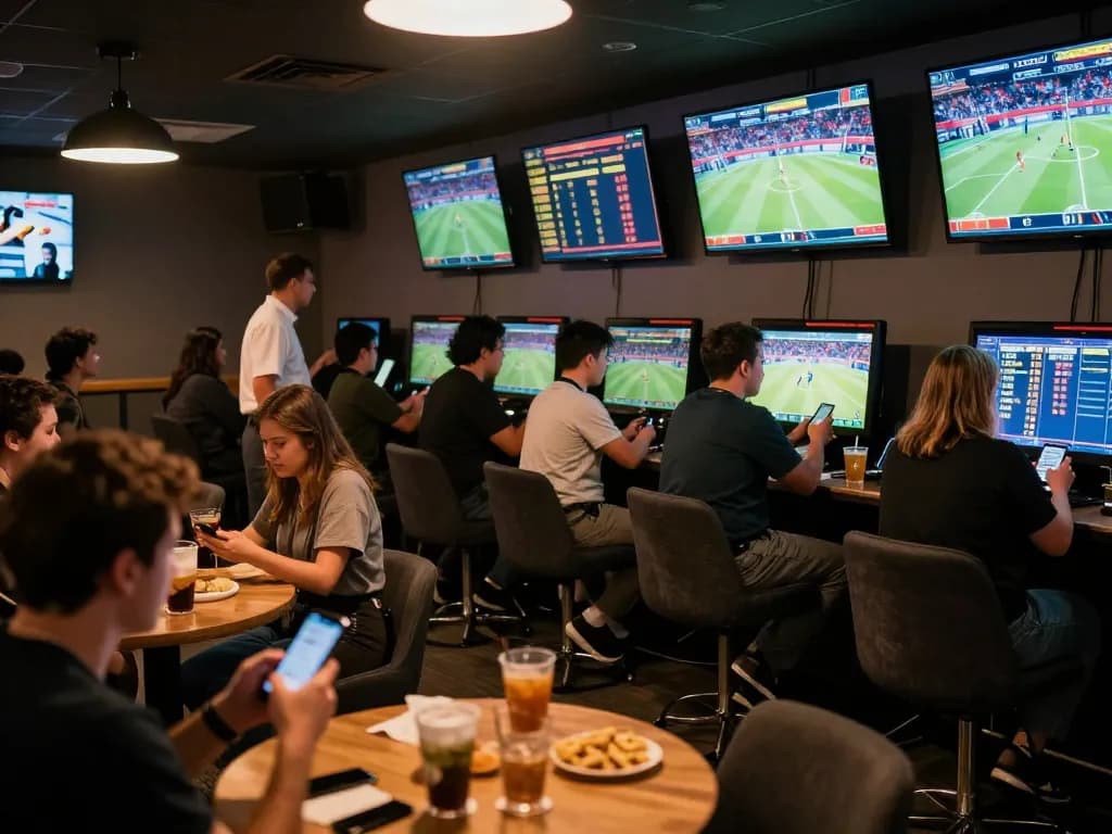 Users engaging in live sports betting at 9BET lounge, analyzing odds and events
