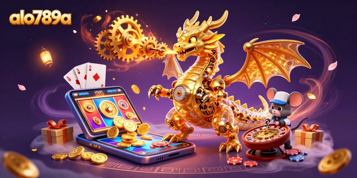 Place bets on alo789a with a dynamic scene of a golden dragon and gaming action.