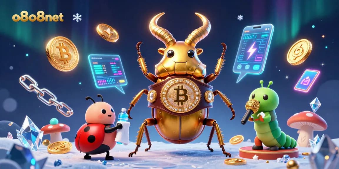 Experience the excitement of o8o8net with a vibrant casino-themed 3D illustration featuring unique characters and glowing elements.