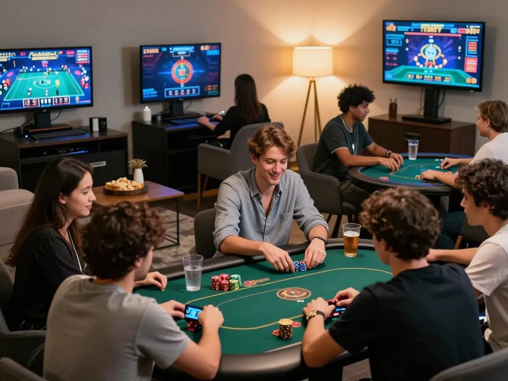 Players enjoying dynamic online gaming experiences at LV88, showcasing poker and slots.
