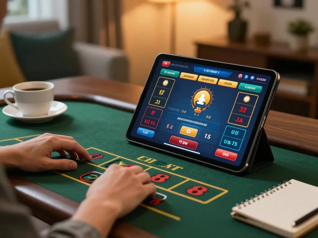 Player engaging in live dealer game at HB88 showcasing interaction and strategy in a cozy home setting.