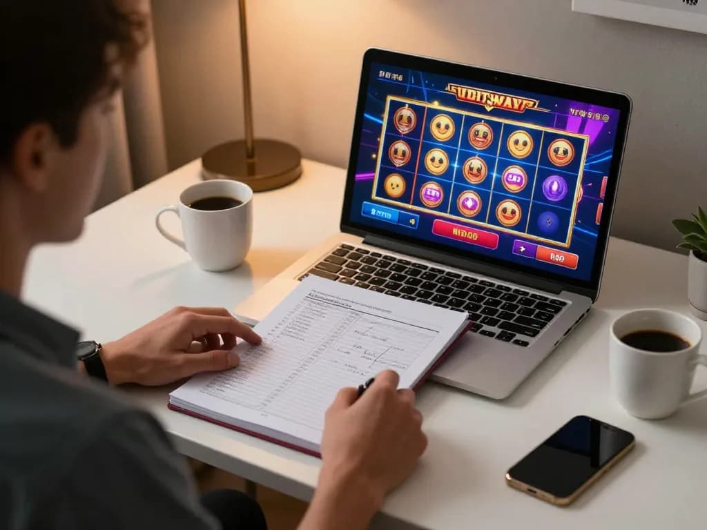 Player strategizing while enjoying slots on pucuk138 online platform in a cozy home setting