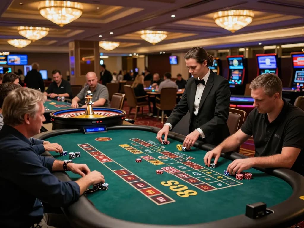 Players engaged at SC88 tables making strategic bets in upscale casino atmosphere