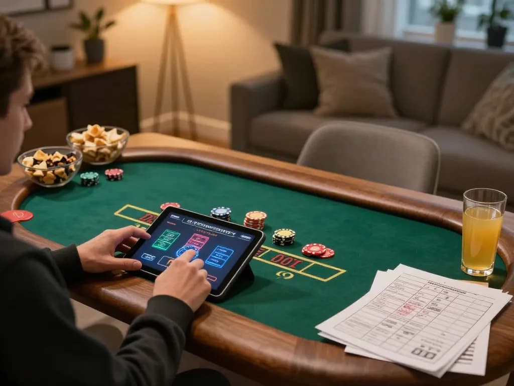 Exciting online blackjack gameplay on a tablet for nhacaiuytinn, reflecting strategic gambling at home.