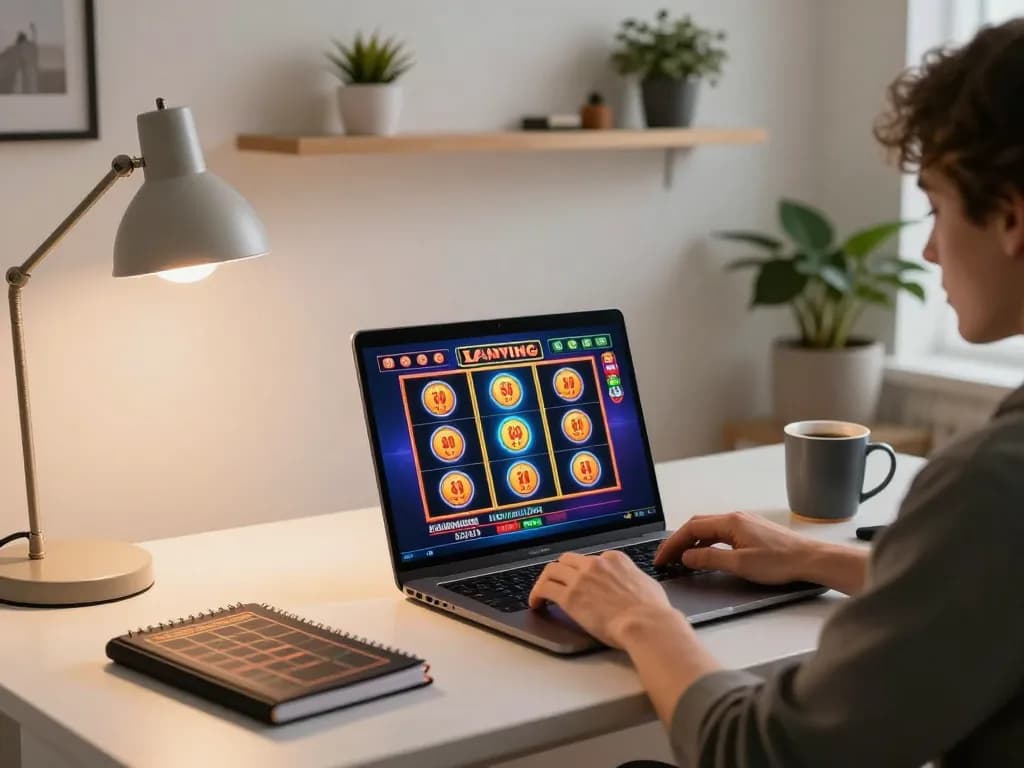kp88 player strategizing and gaming online in a cozy home office setting