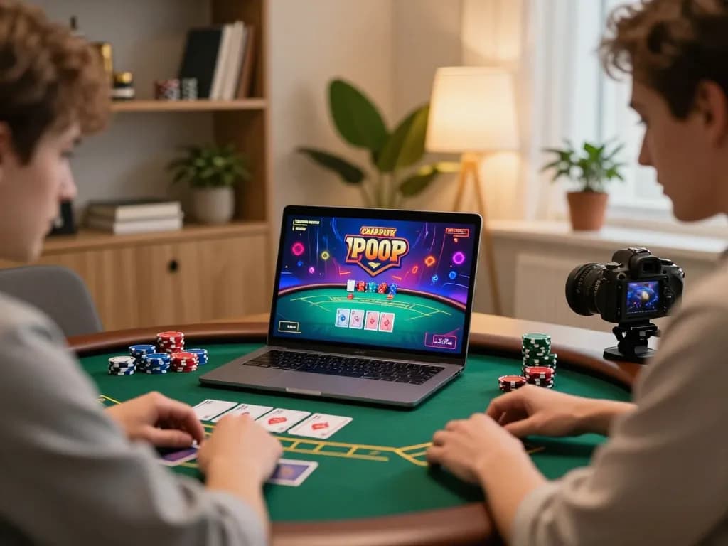 Player strategizing in an intense online poker game at hay88x, showcasing a vibrant gaming setup.