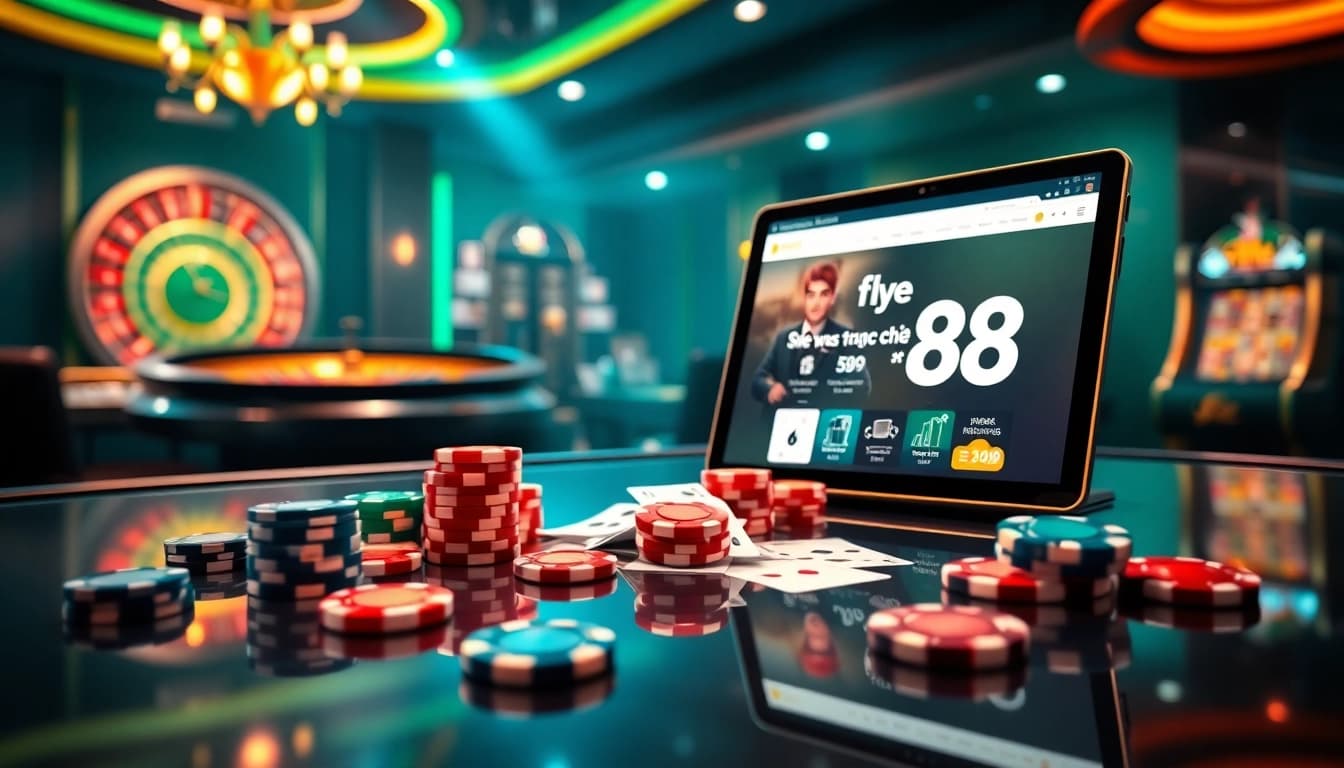 Visual representation of trang chủ fly88 showcasing an exciting online gambling atmosphere with casino elements.
