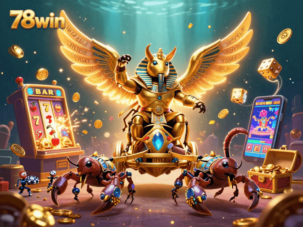 Experience the excitement of 78win as the golden scarab beetle rides into a jackpot explosion.