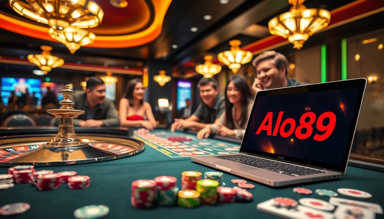 Experience thrilling casino moments through the Alo789 Link at a vibrant poker table filled with excitement.
