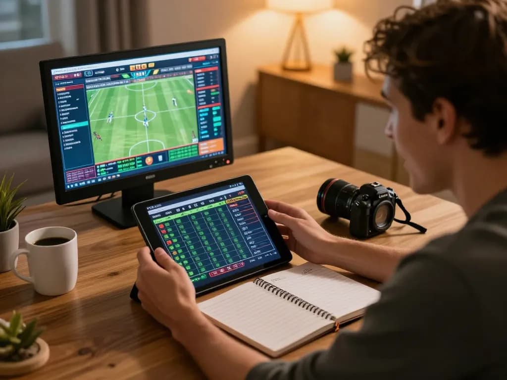 Excitedly placing bets on sports betting app with keo nha cai 5 displayed, cozy home setting